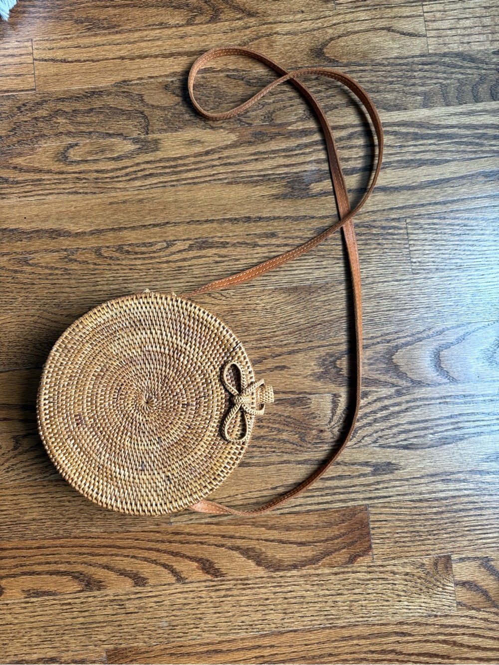 Bembien Round Woven Straw Crossbody Bag
 Light Brown